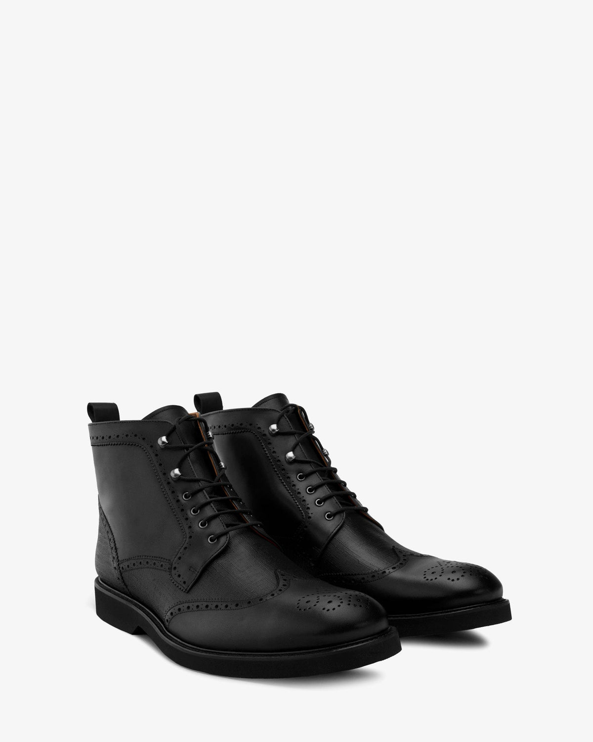 Black Wingtip Leather Boots
