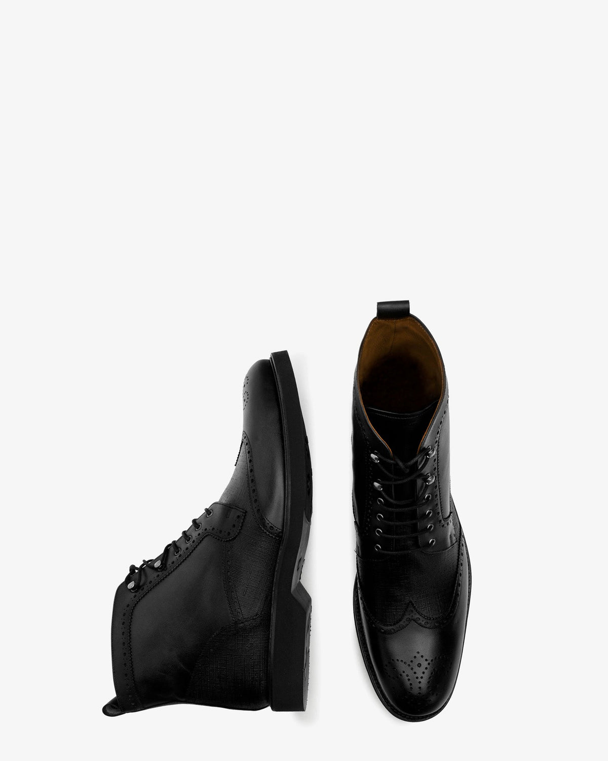 Black Wingtip Leather Boots