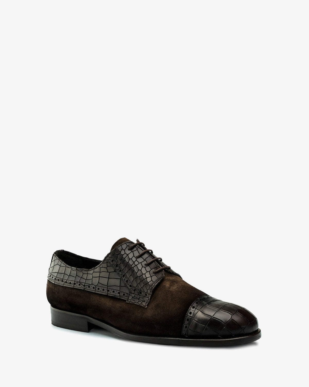 Brown Croc Leather Blucher Shoes