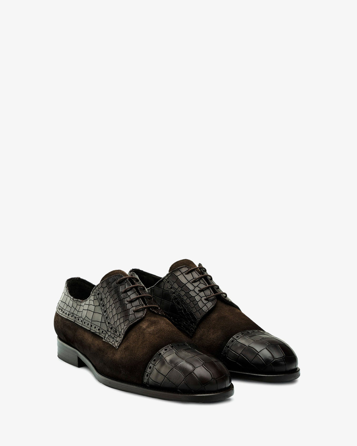 Brown Croc Leather Blucher Shoes