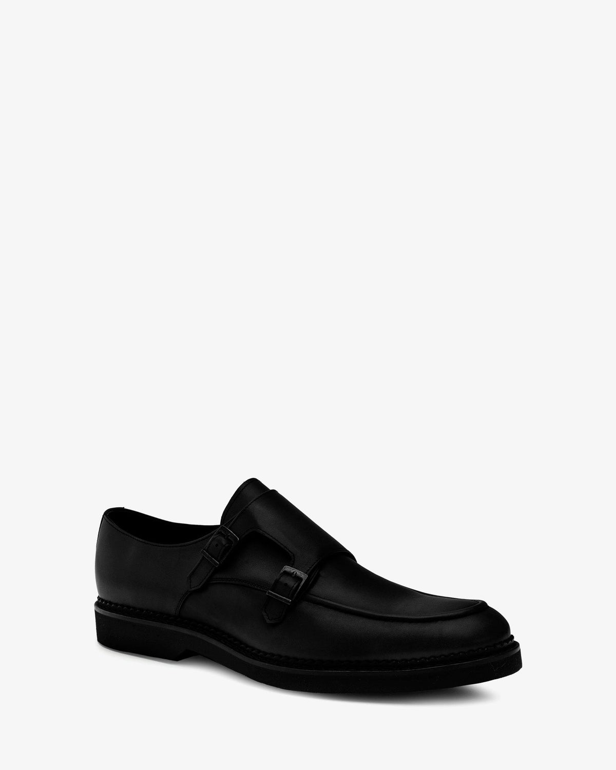 Black leather monk strap shoe
