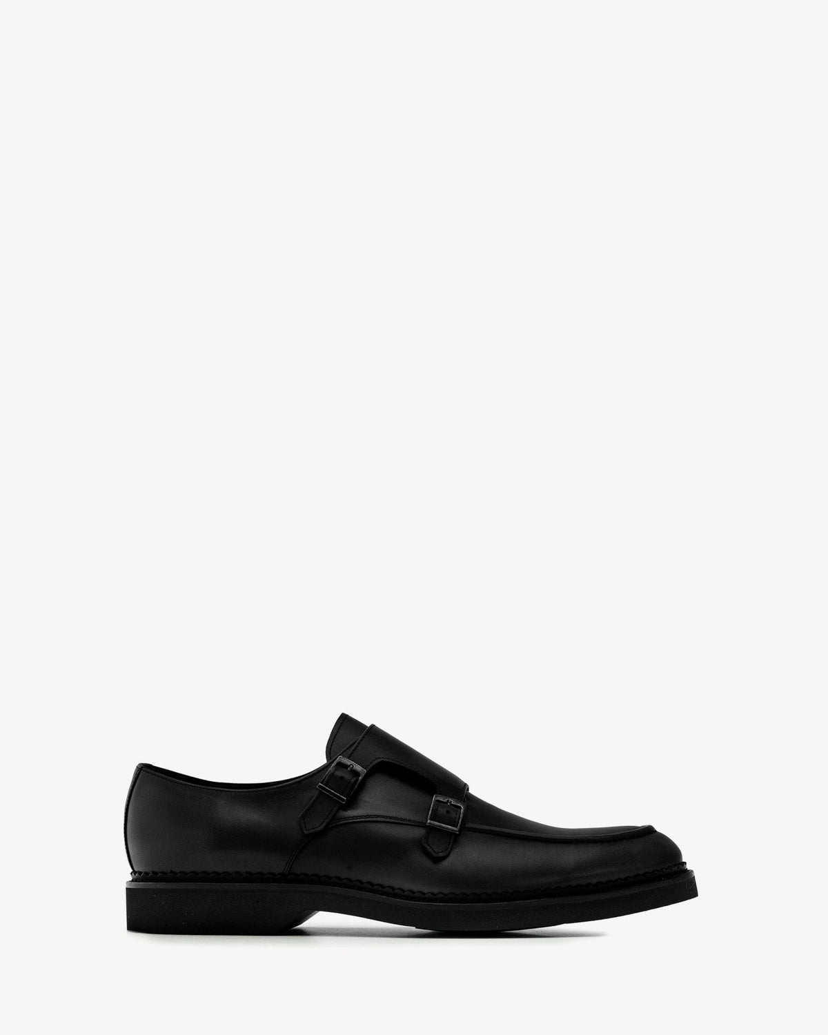 Black leather monk strap shoe