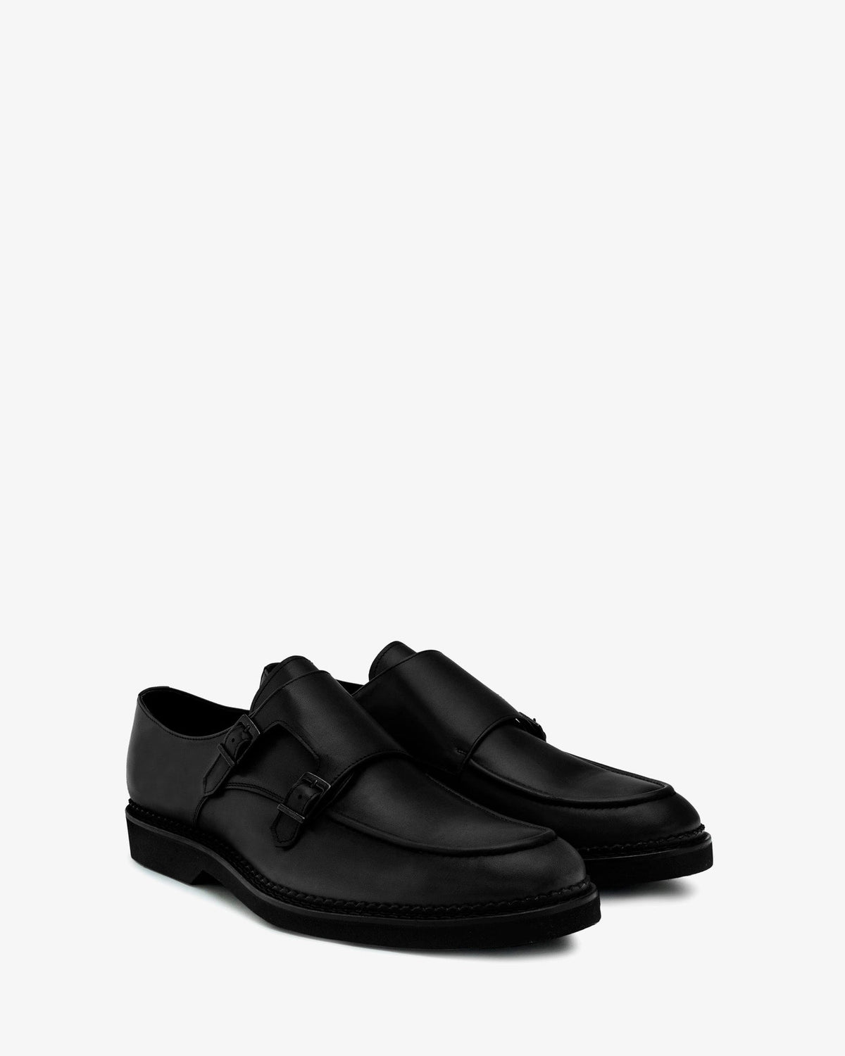 Black leather monk strap shoe
