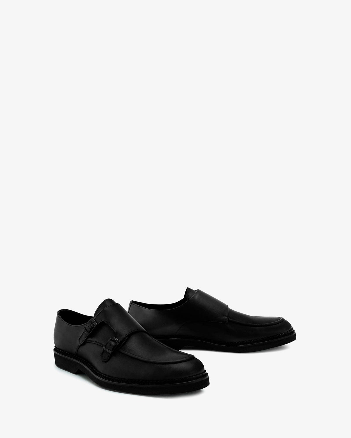 Black leather monk strap shoe