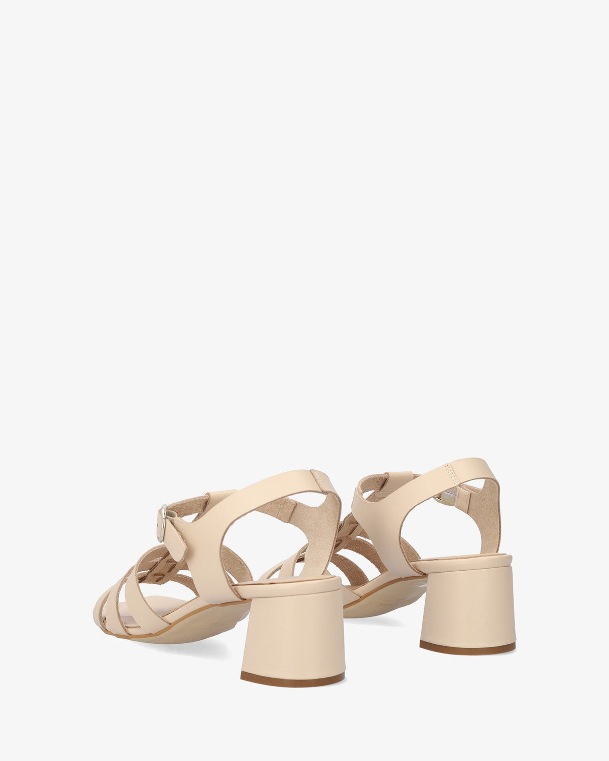Heeled sandals in Cream Leather