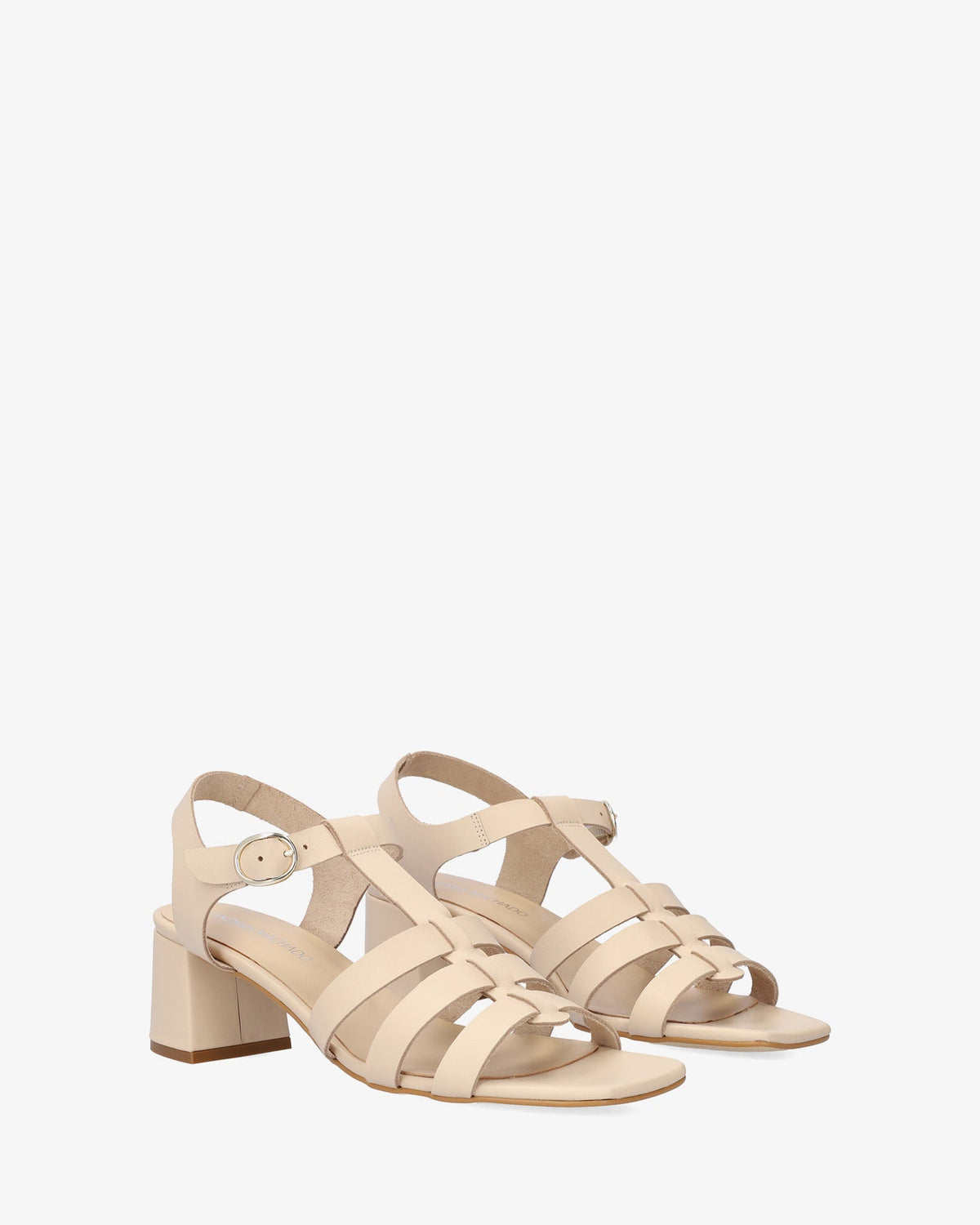 Heeled sandals in Cream Leather