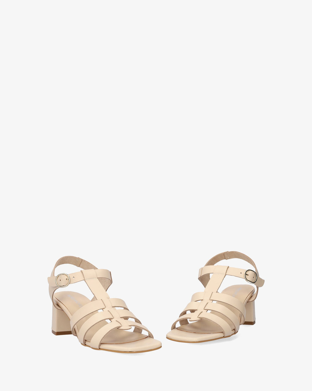 Heeled sandals in Cream Leather