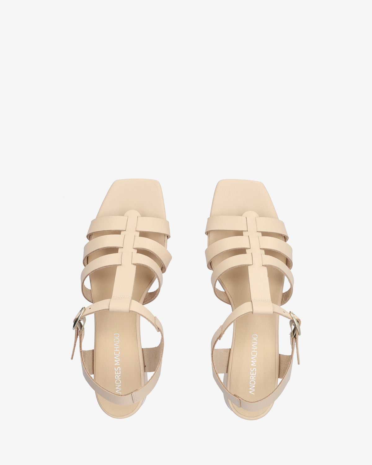 Heeled sandals in Cream Leather