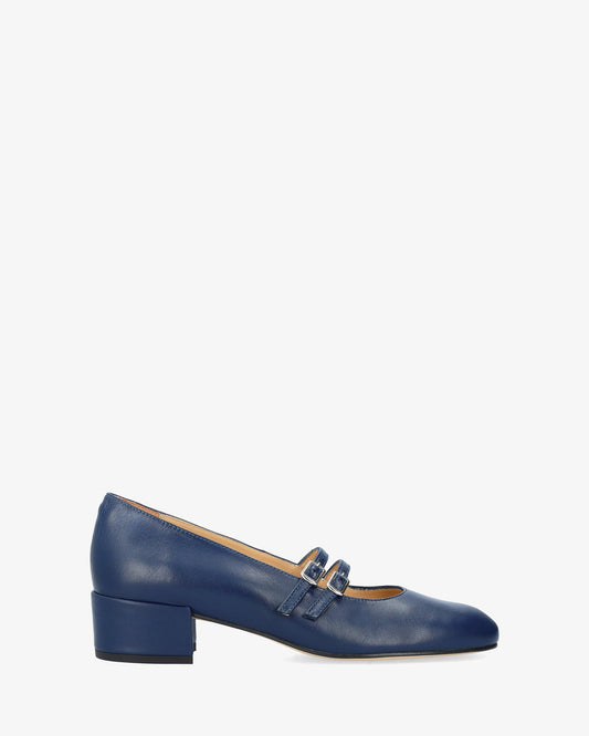 Zapato tacón en piel azul marino