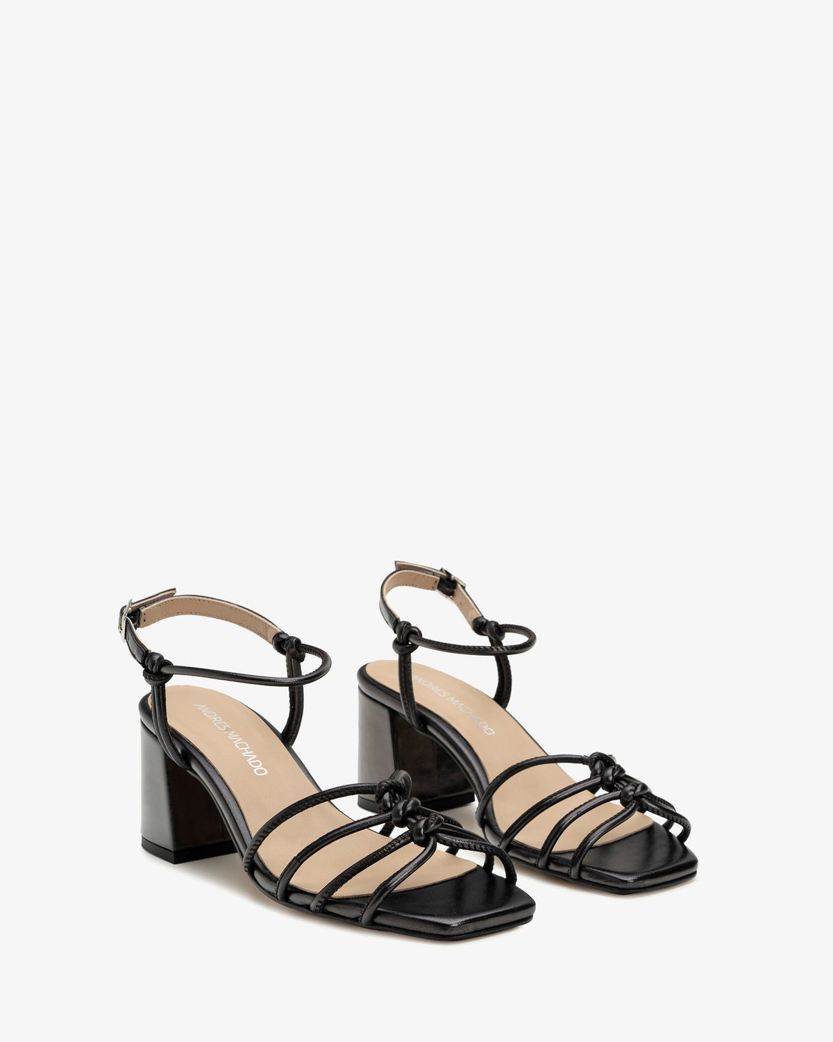metallic black leather knotted sandals