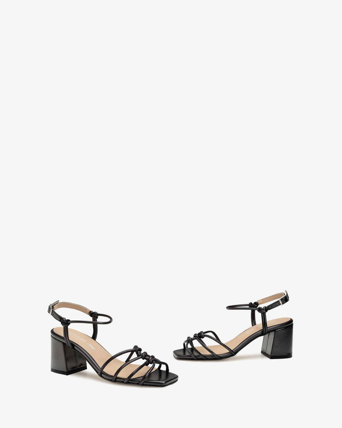 metallic black leather knotted sandals