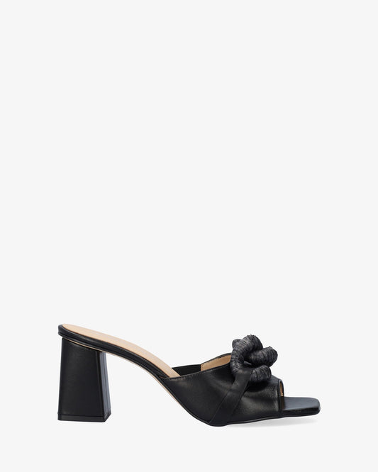 Black leather heeled sandal
