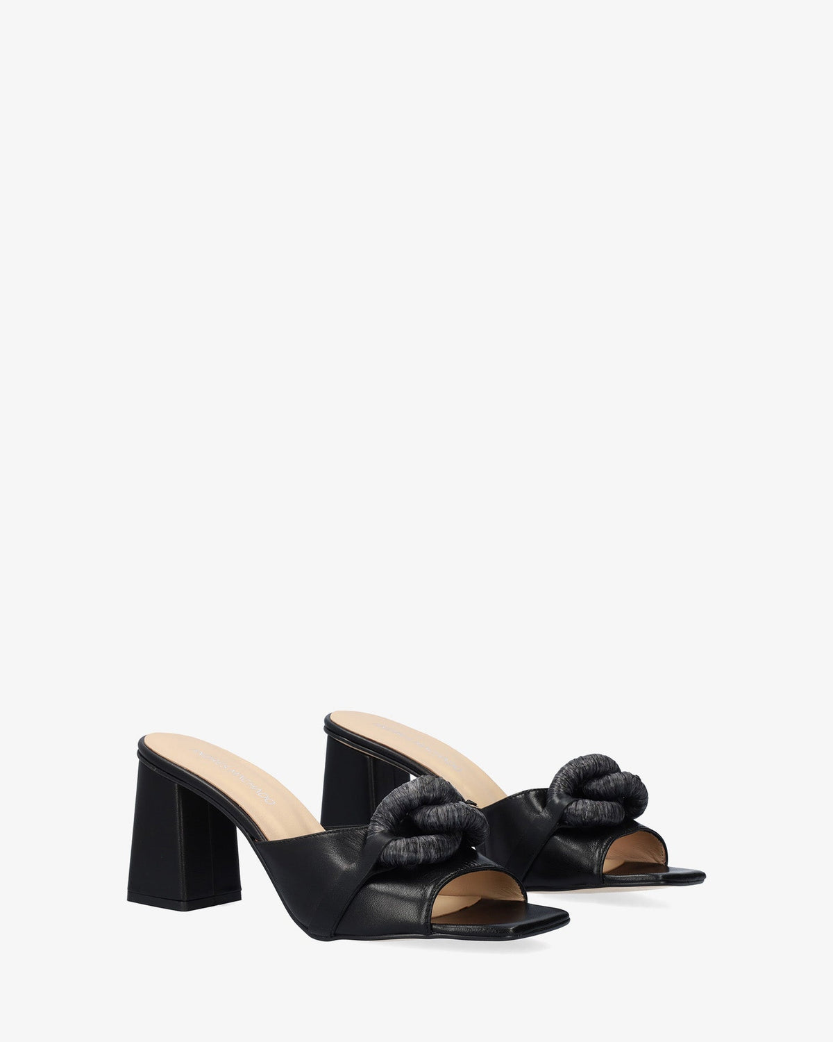 Black leather heeled sandal