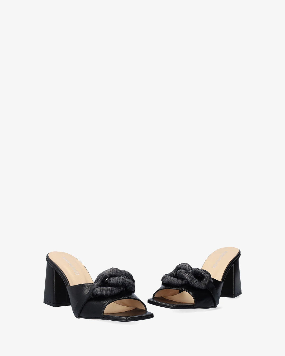 Black leather heeled sandal