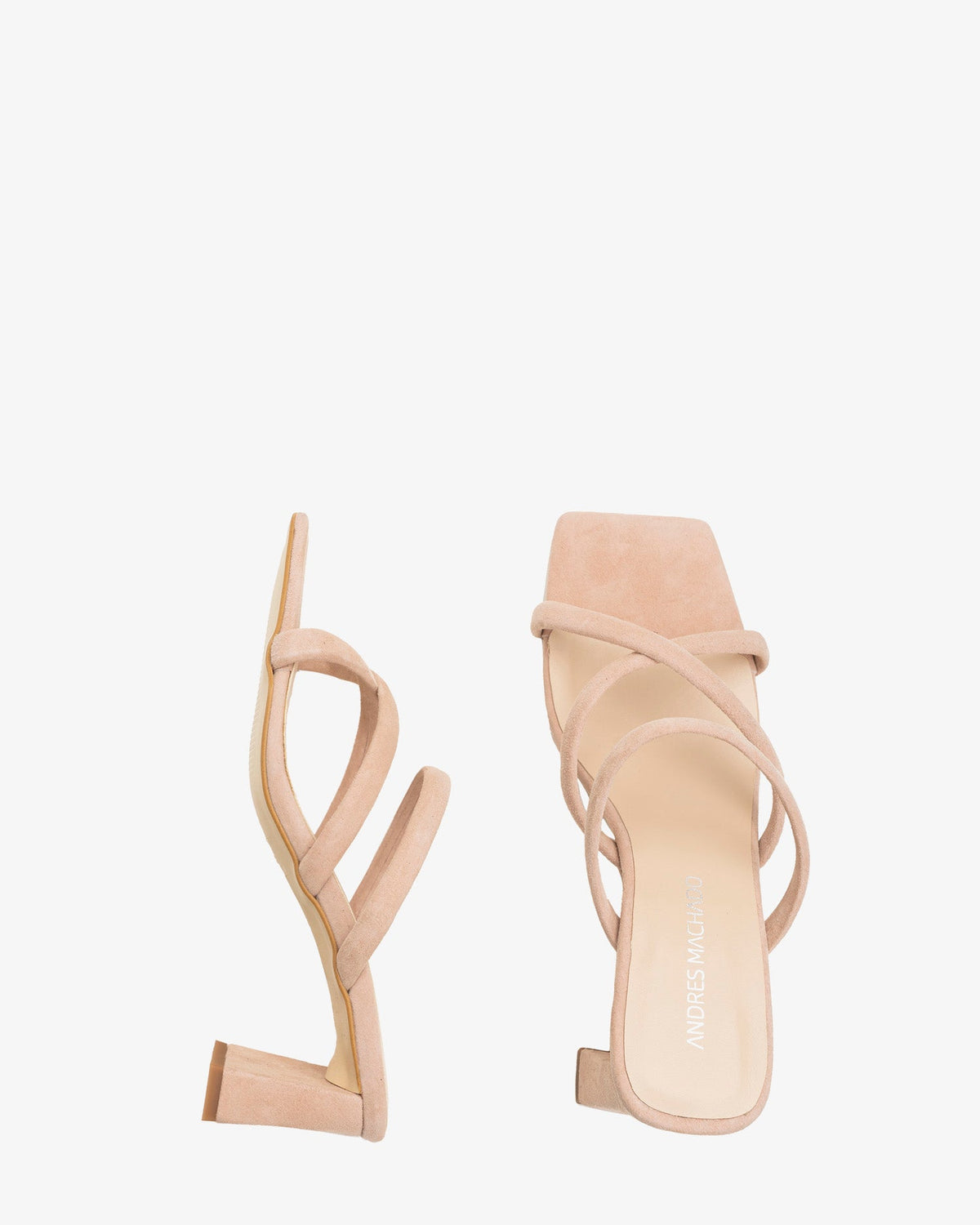 Mule de tacón en ante beige punta cuadrada