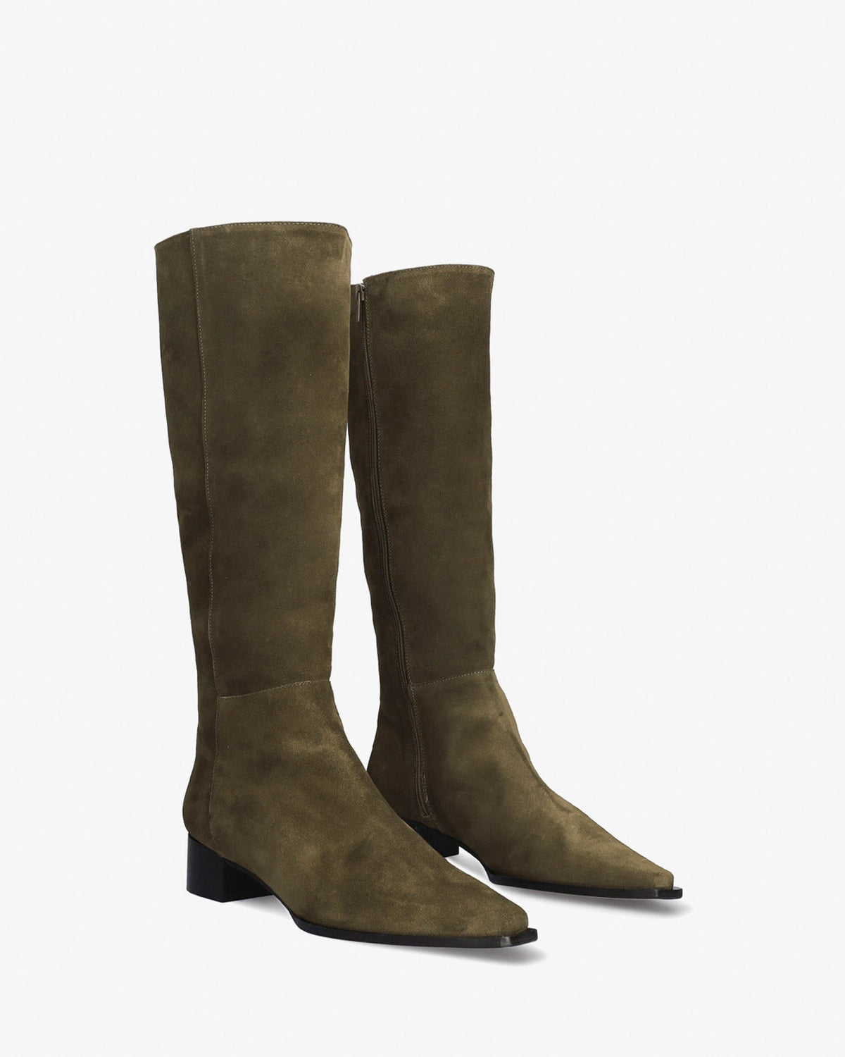 Bota alta en serraje de color kaki
