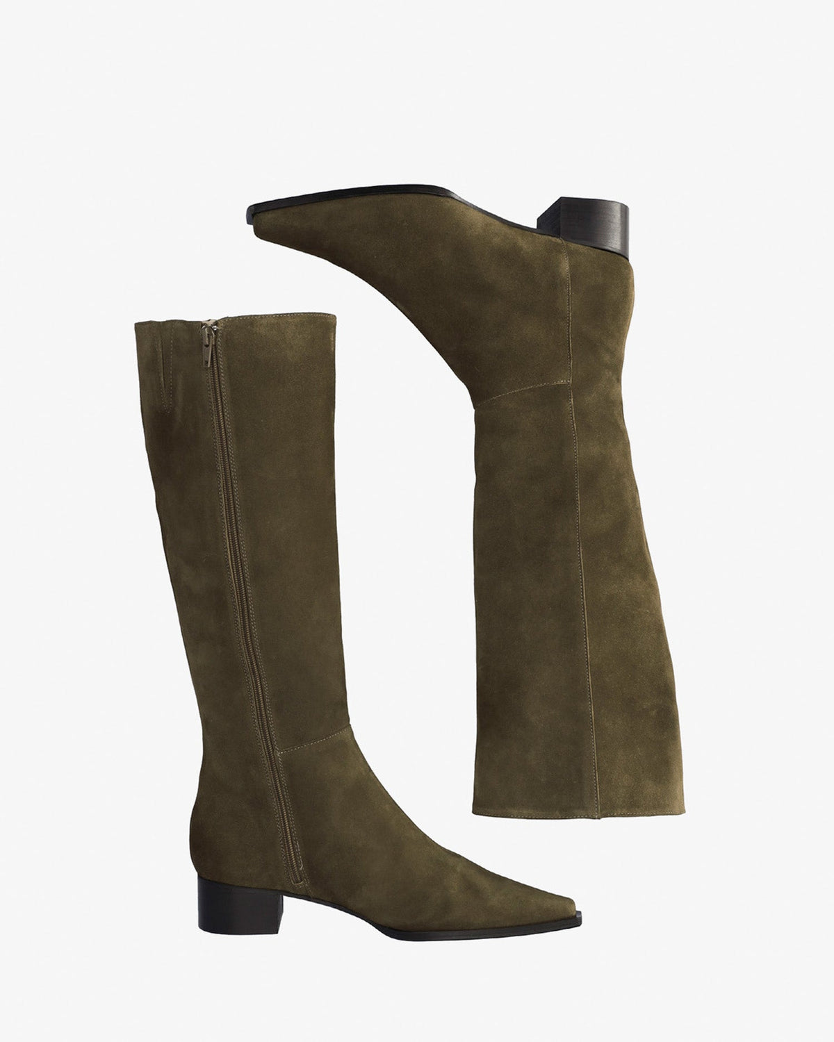 Bota alta en serraje de color kaki