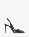 Fine Toe Slingback Shoes in Navy Leather