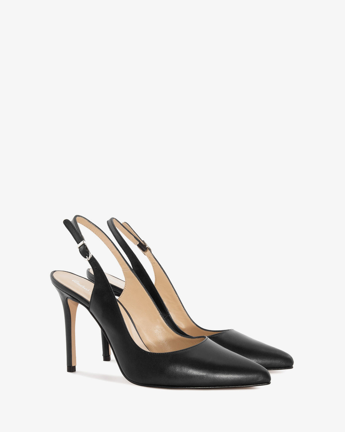 Fine Toe Slingback Shoes in Black Leather