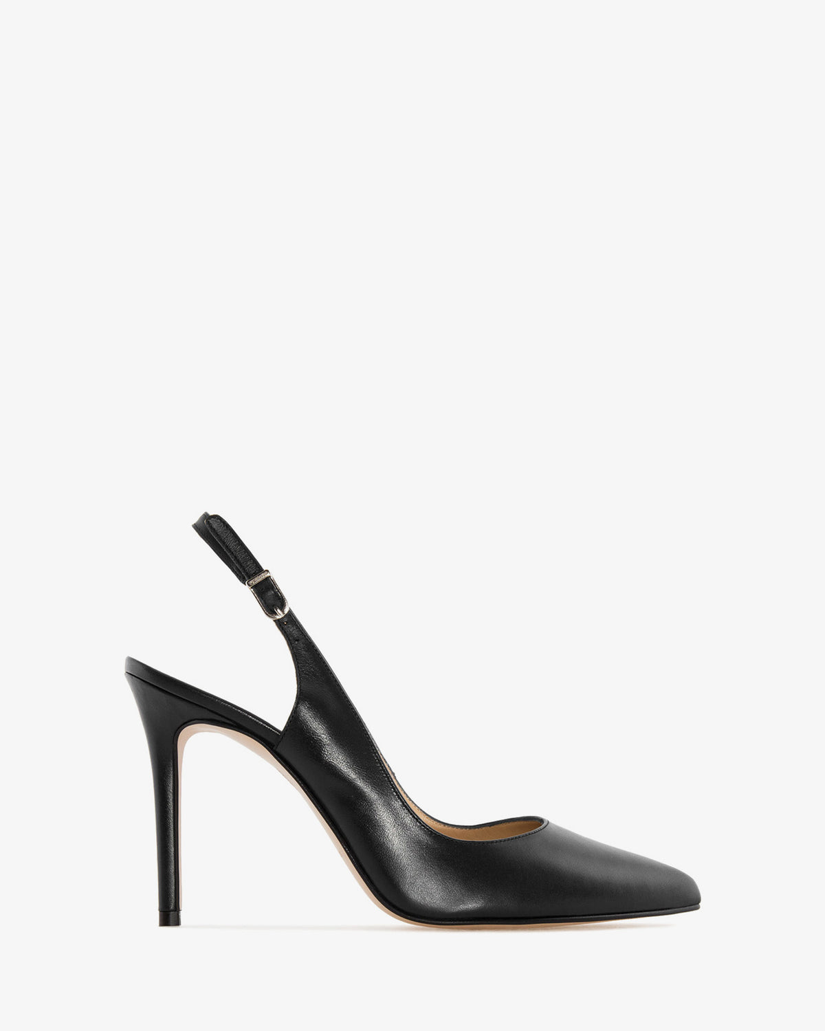 Fine Toe Slingback Shoes in Black Leather