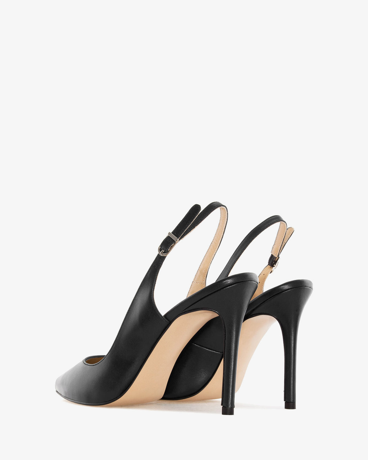 Fine Toe Slingback Shoes in Black Leather