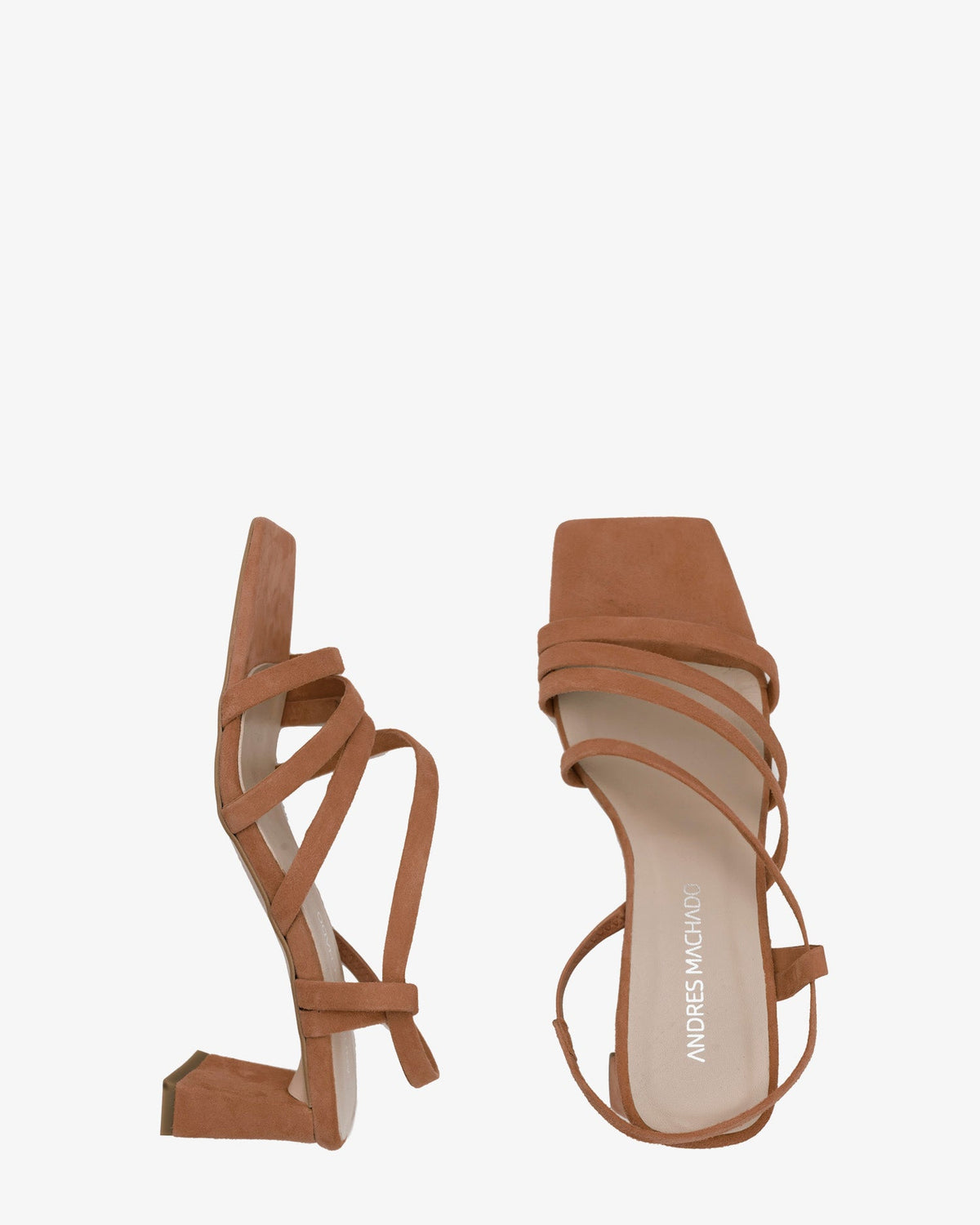 Sandalias tiras en ante color camel punta cuadrada