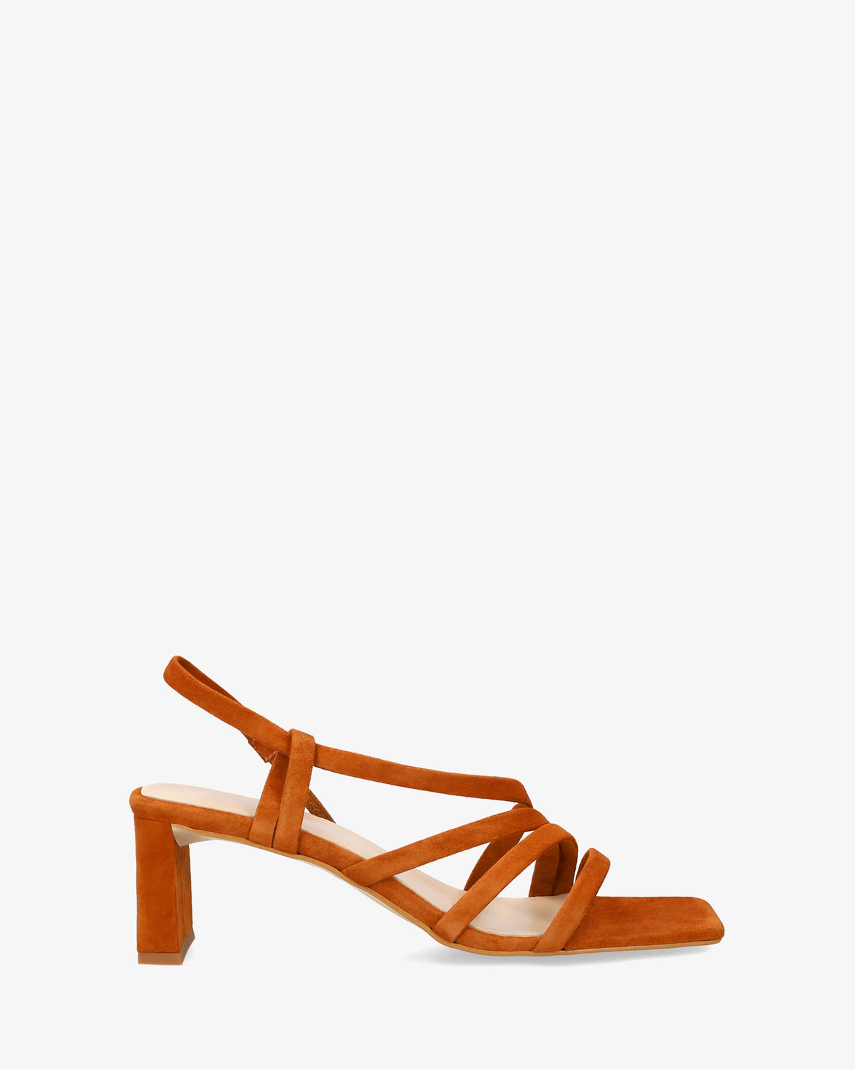 square-toe suede strappy sandals in a leather color