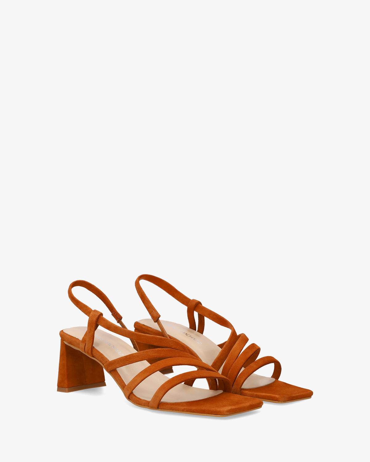 square-toe suede strappy sandals in a leather color
