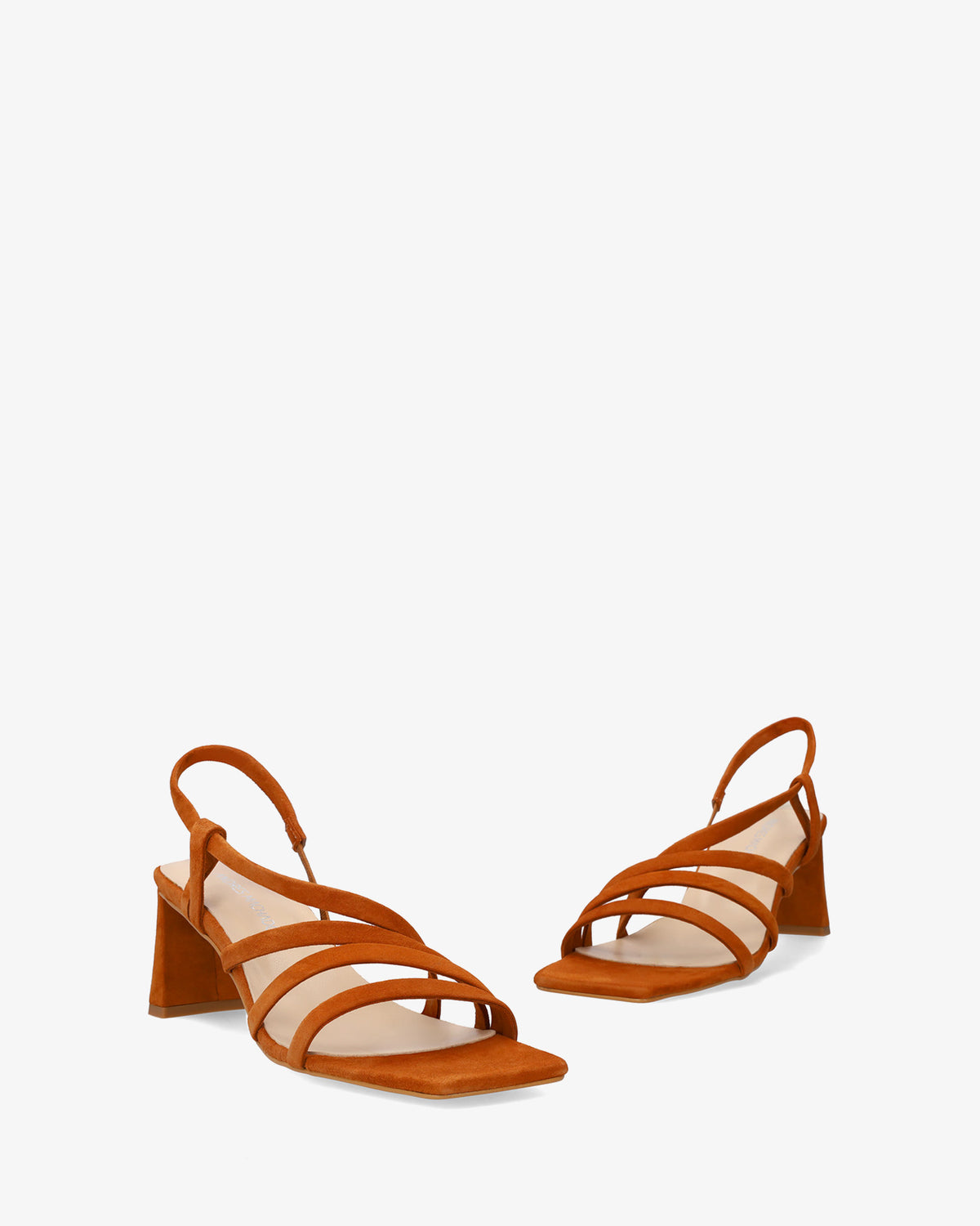 square-toe suede strappy sandals in a leather color