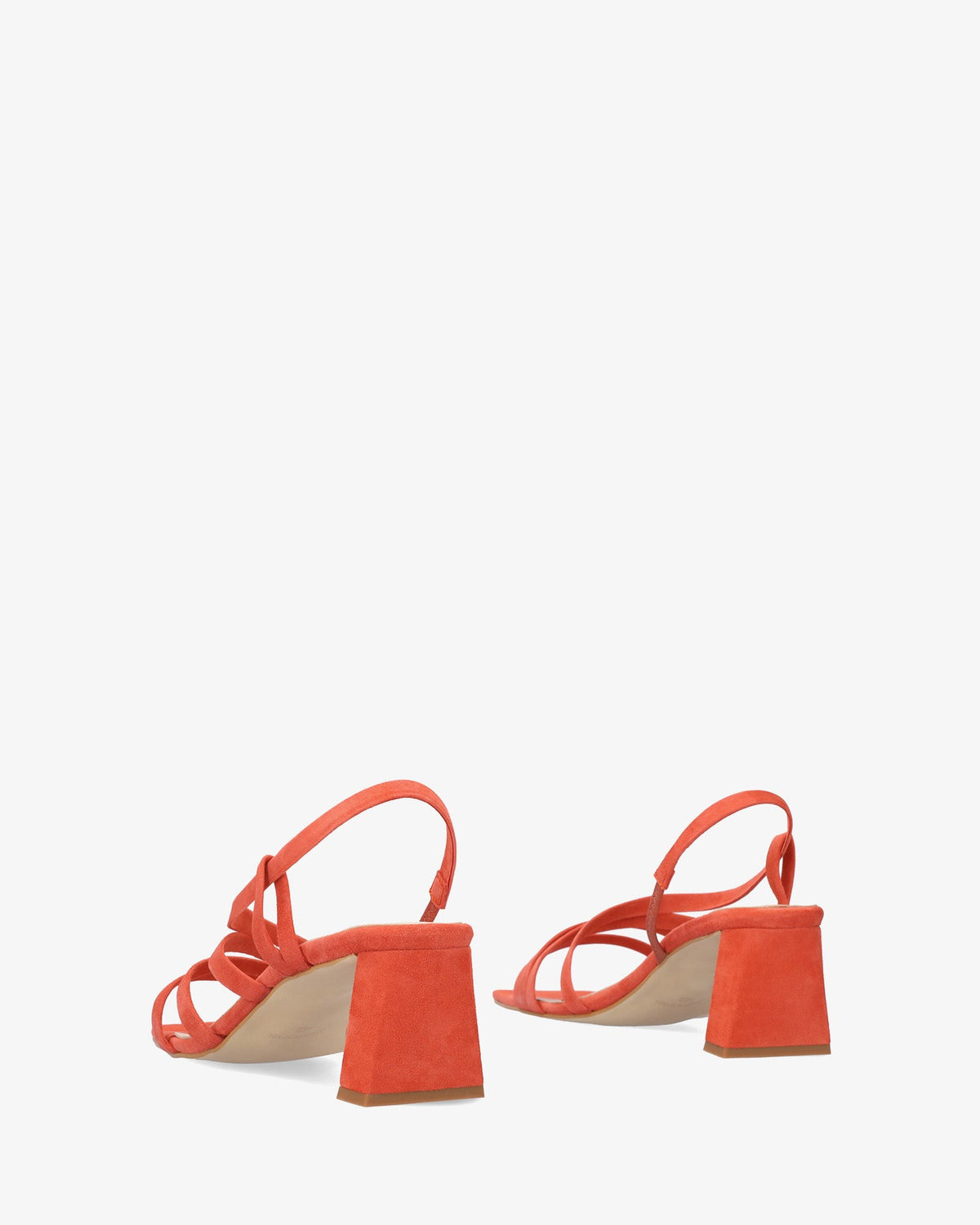 Square-toe suede strappy sandals in a terracotta color
