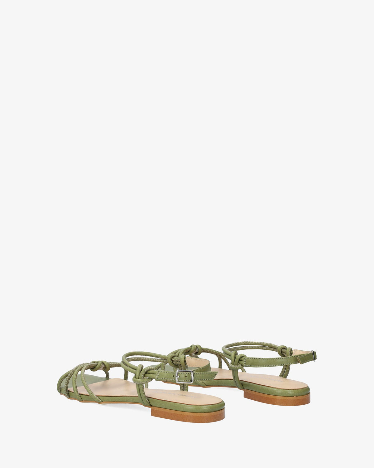 Flat sandals in Khaki Leather