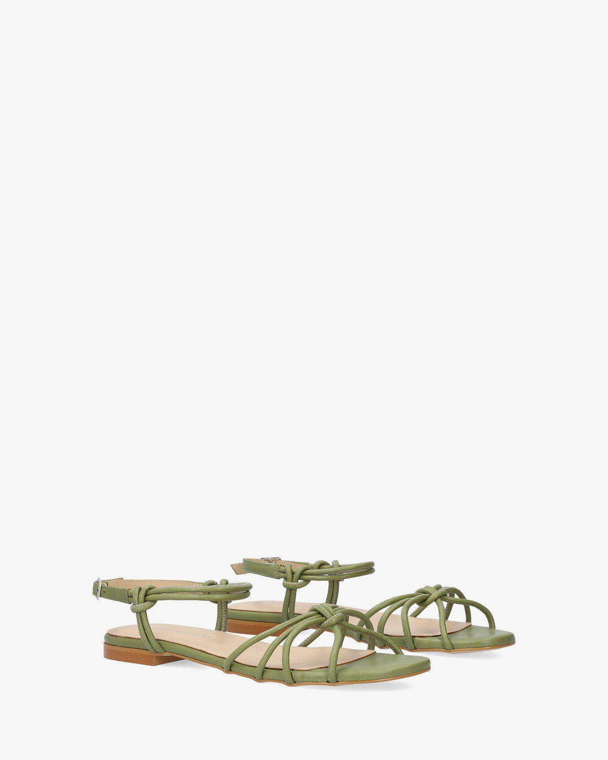 Flat sandals in Khaki Leather