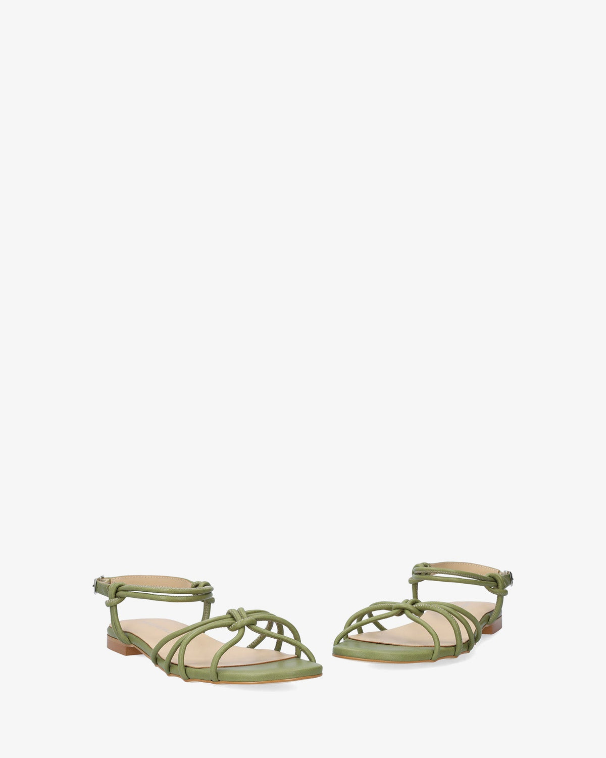 Flat sandals in Khaki Leather