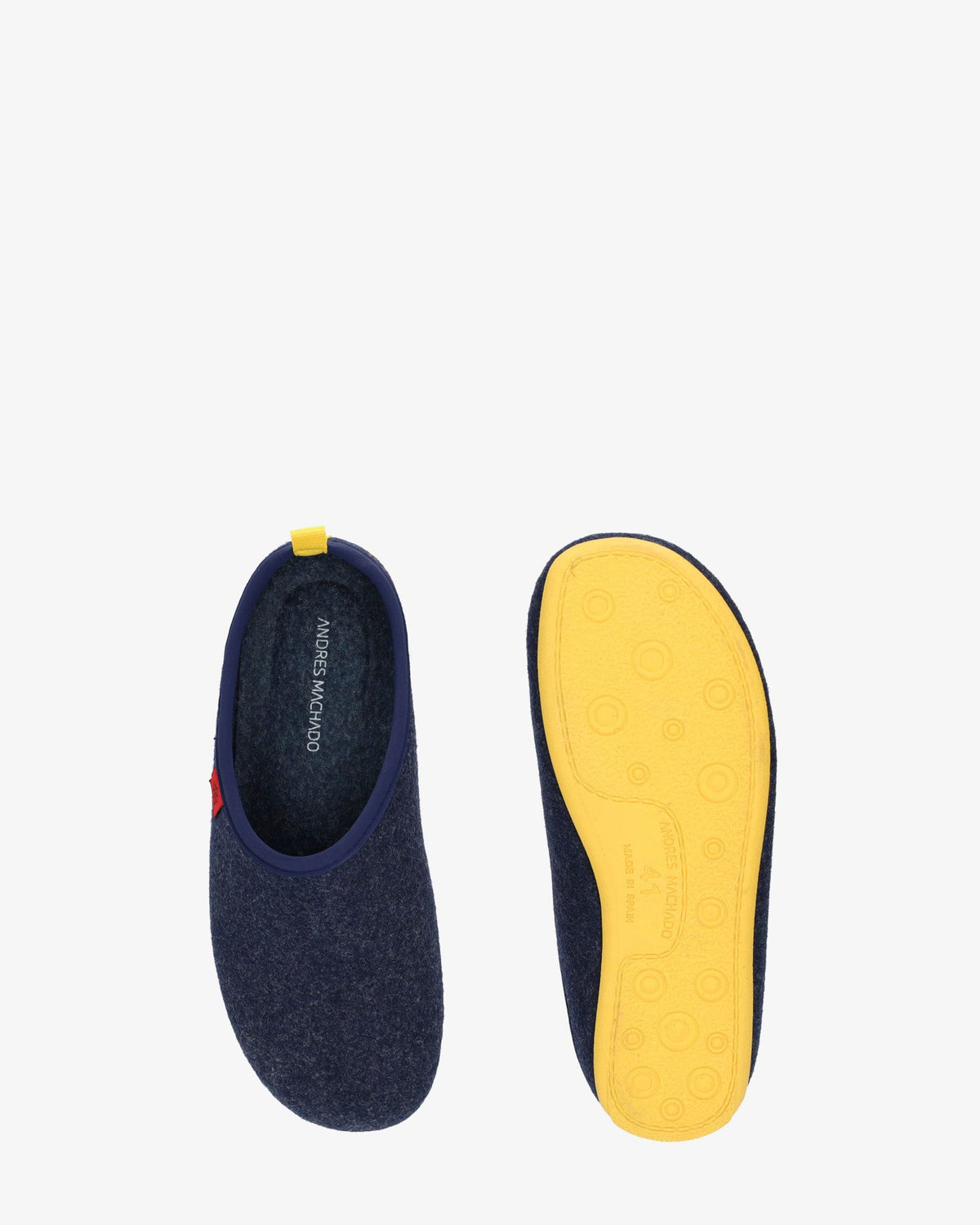 Unisex Slippers in Blue felt with Yellow sole