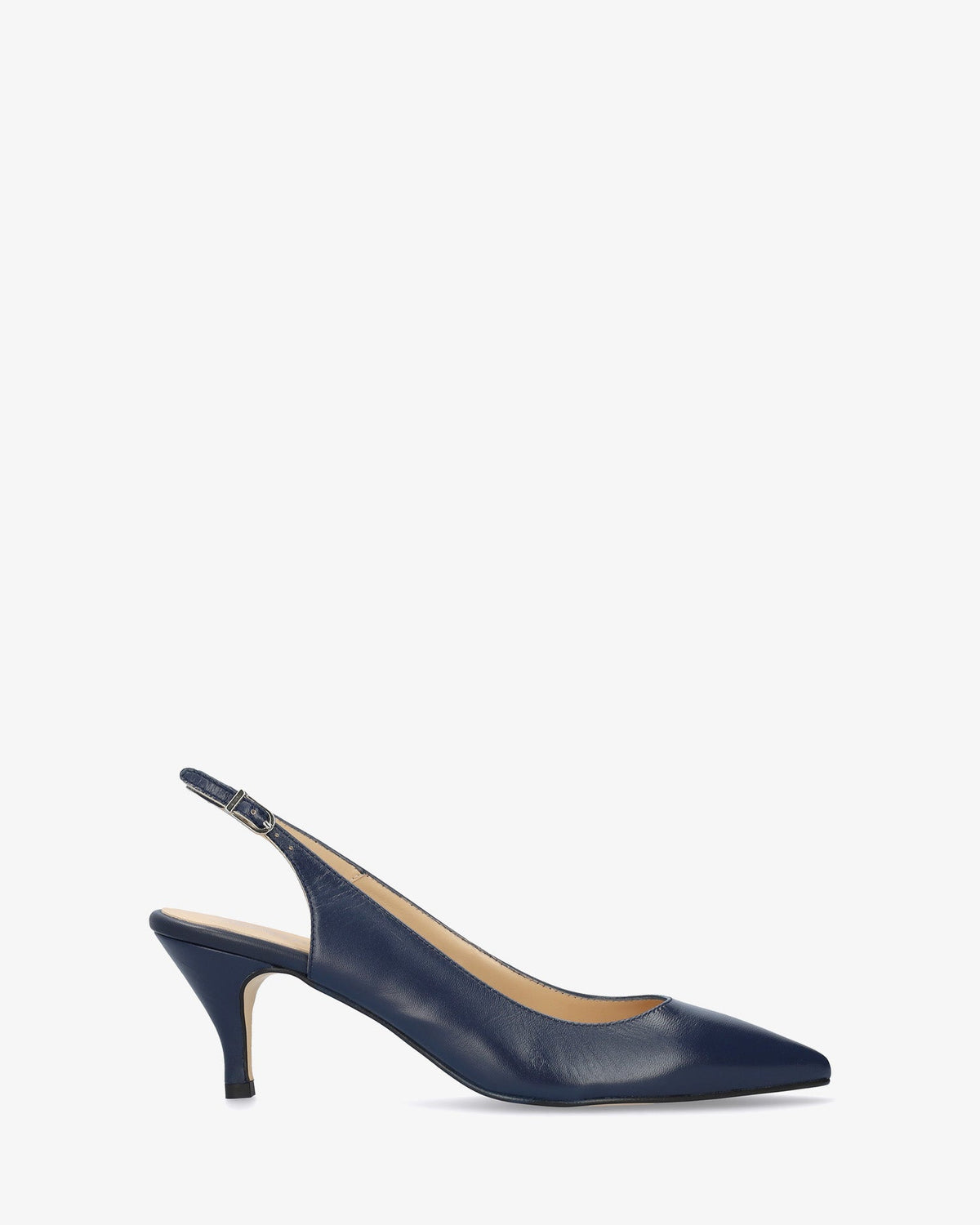Fine Toe Slingback Shoes in Navy Leather