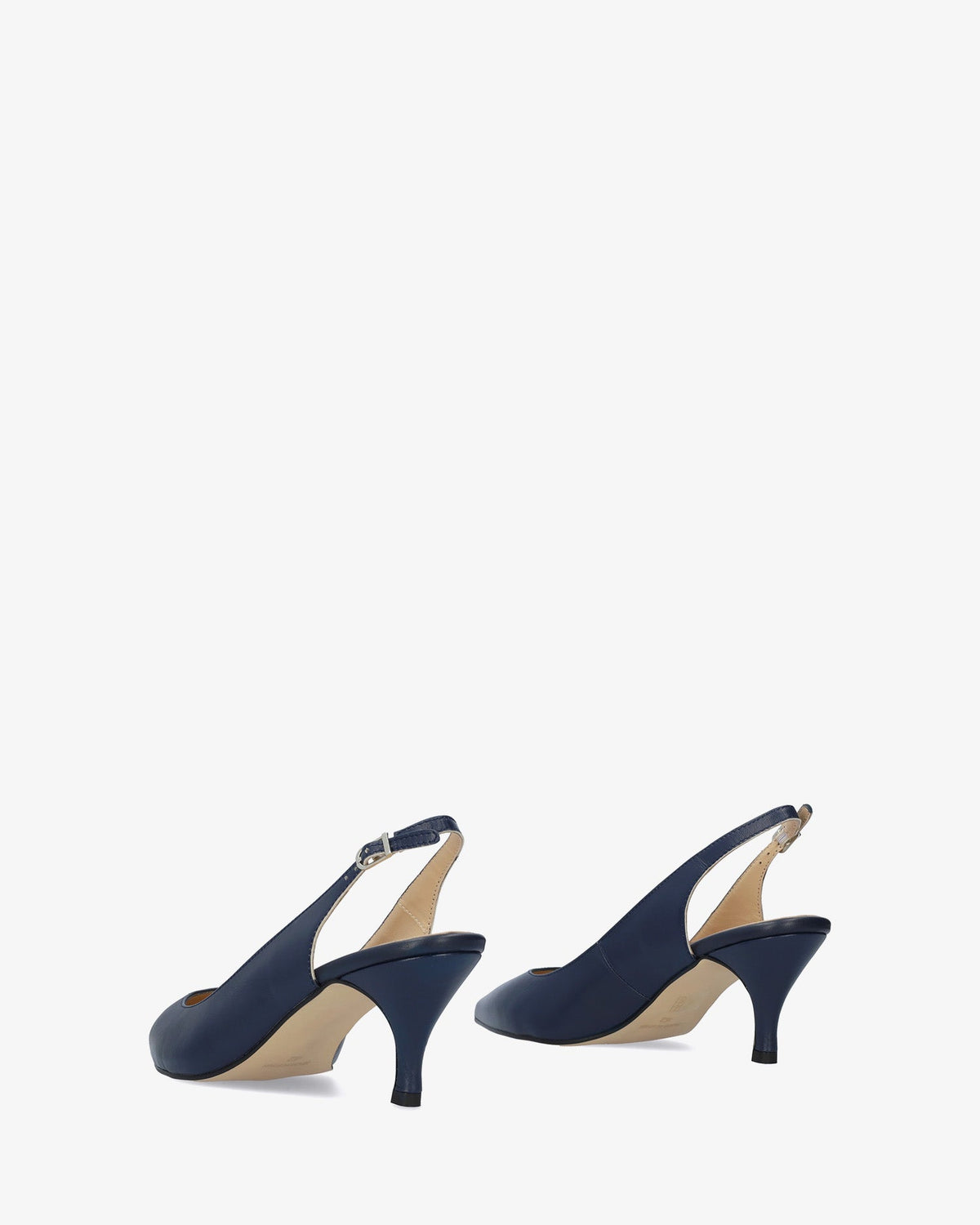 Fine Toe Slingback Shoes in Navy Leather