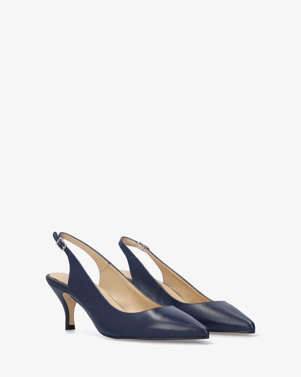 Fine Toe Slingback Shoes in Navy Leather