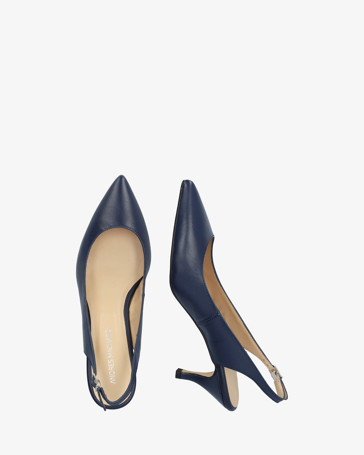 Fine Toe Slingback Shoes in Navy Leather