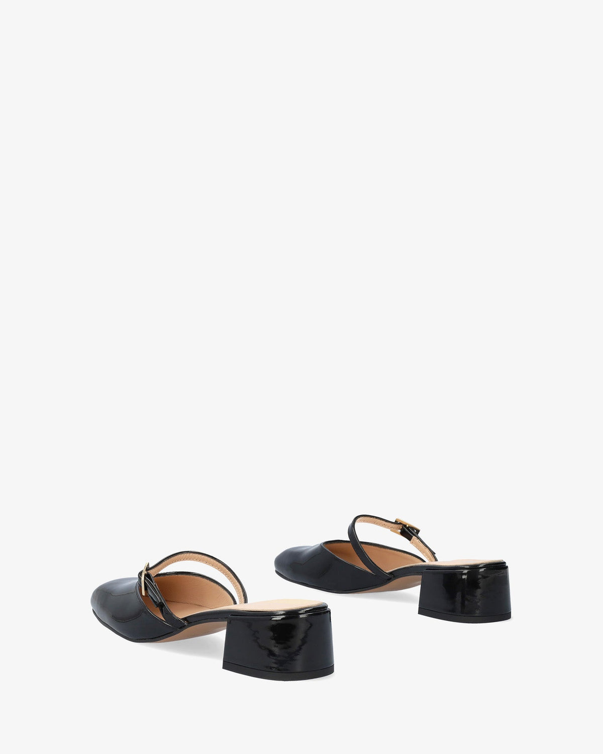 Black patent leather heeled mule