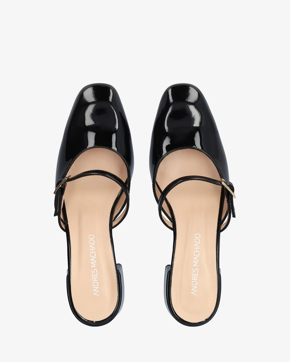 Black patent leather heeled mule
