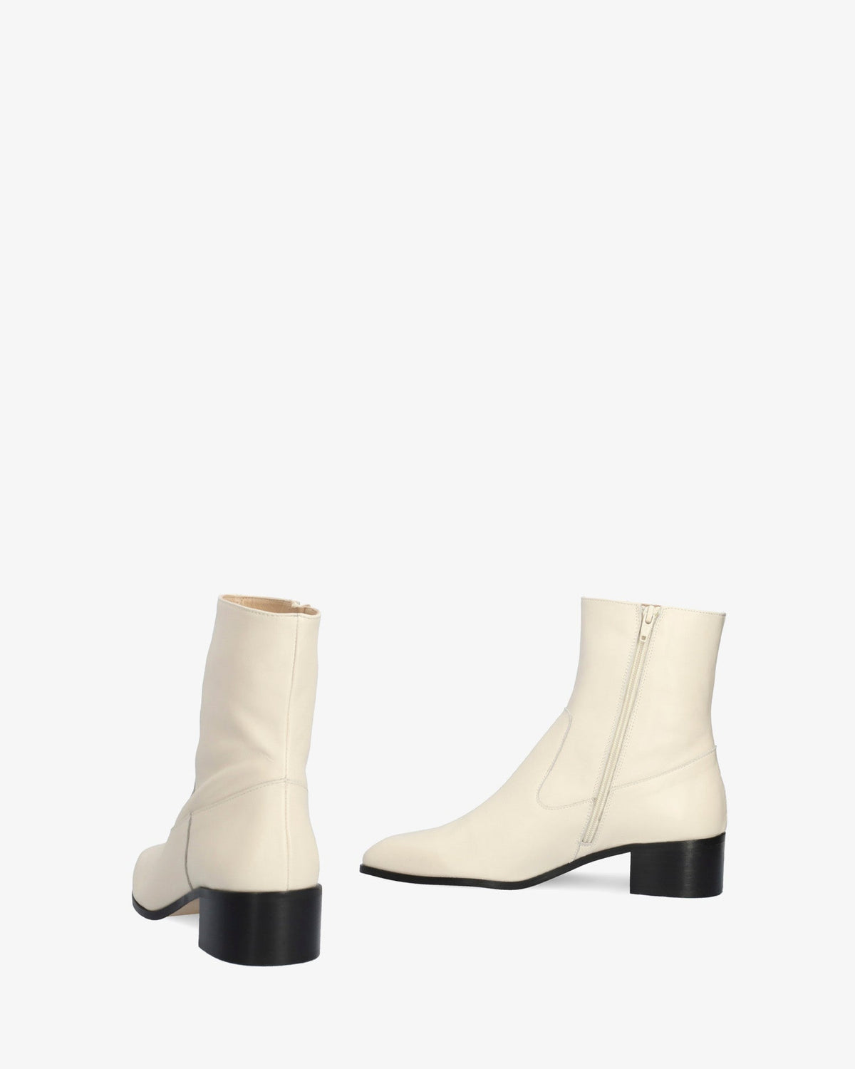 Heeled booties in off-white leather