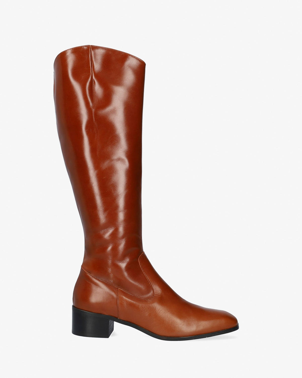 Knee-high heeled boots in brown leather