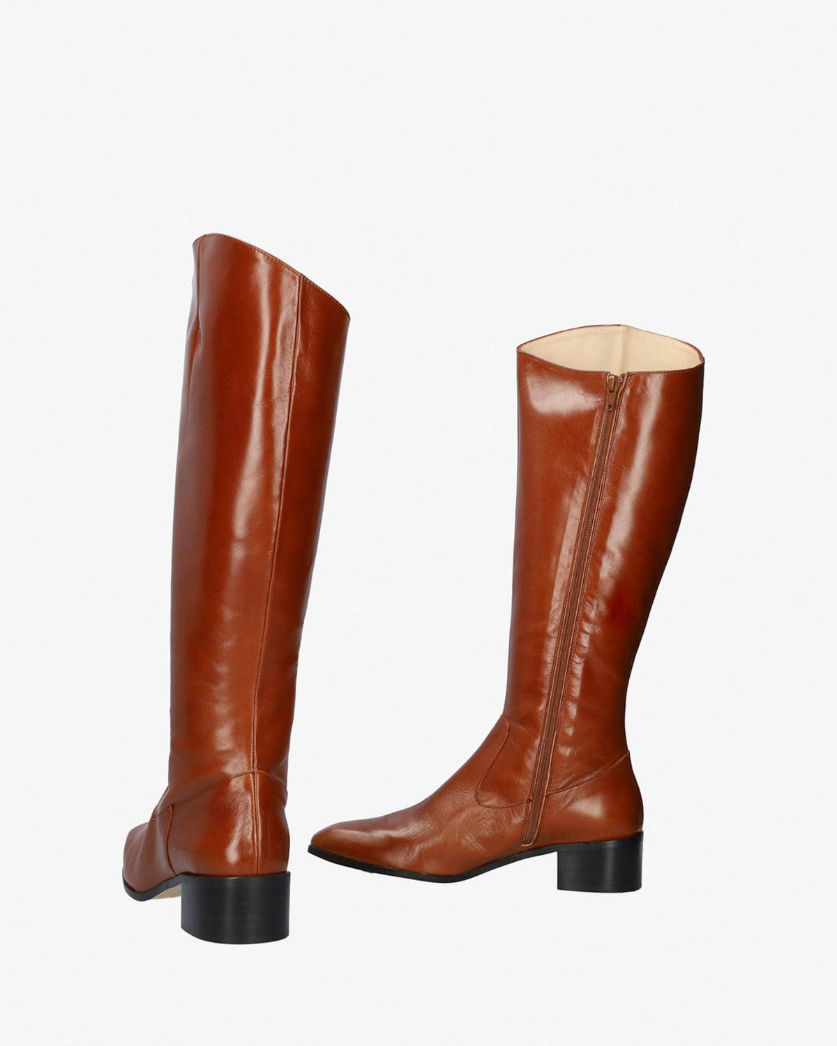 Knee-high heeled boots in brown leather