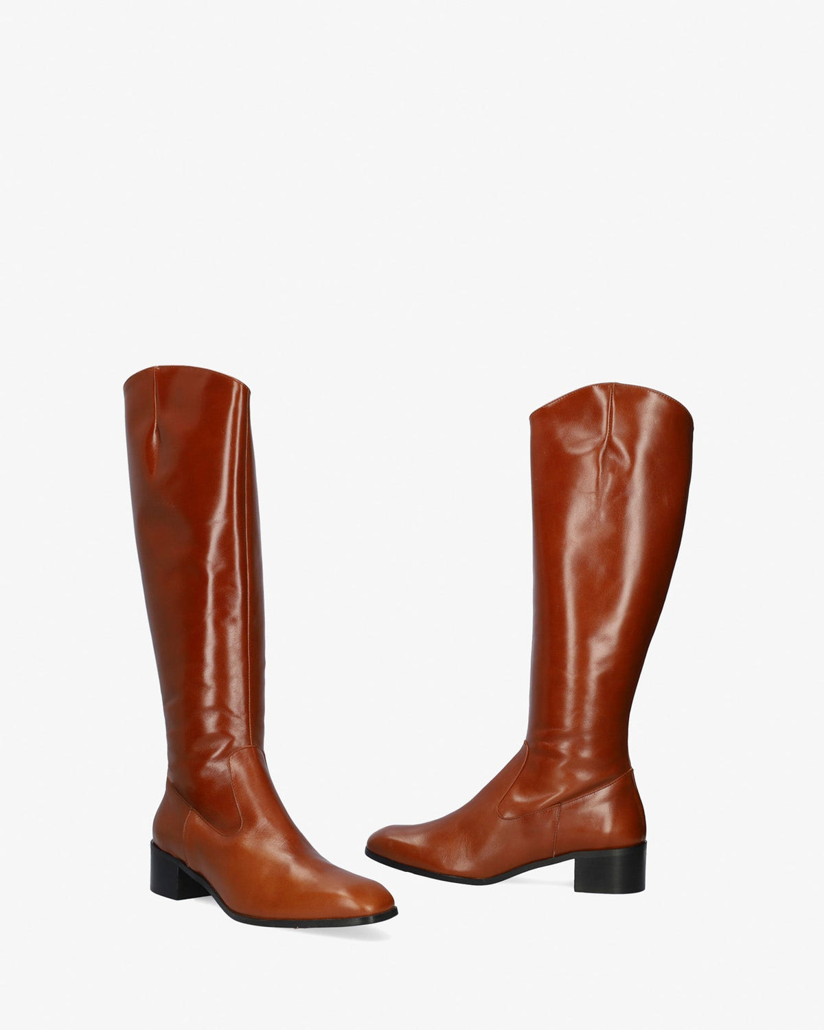 Knee-high heeled boots in brown leather