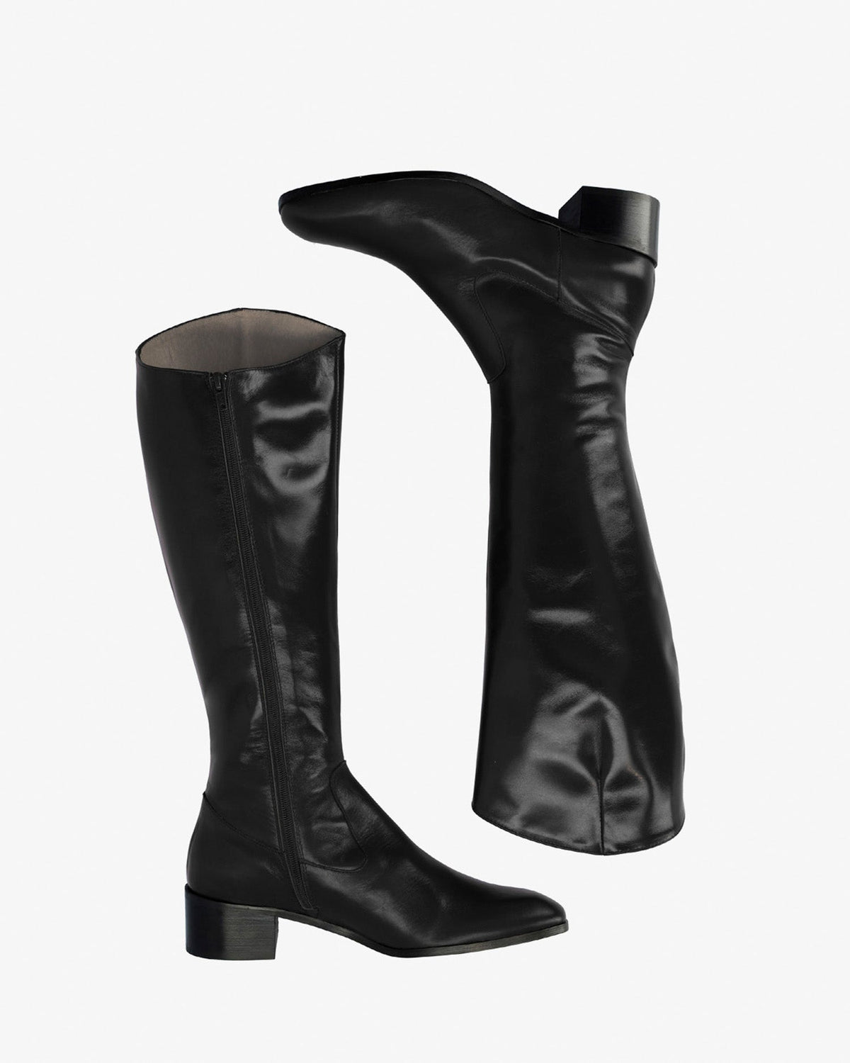 Bota alta tacón en piel negro