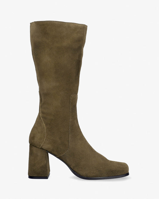 High boot in khaki suede