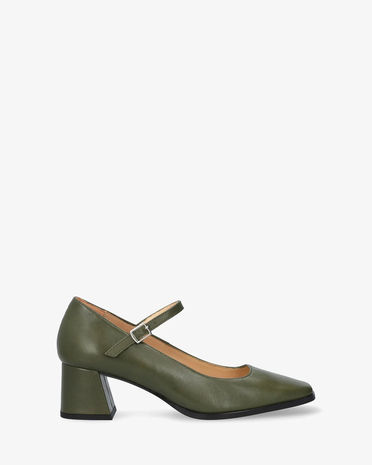 Salón Mary Jane con tacón de piel kaki