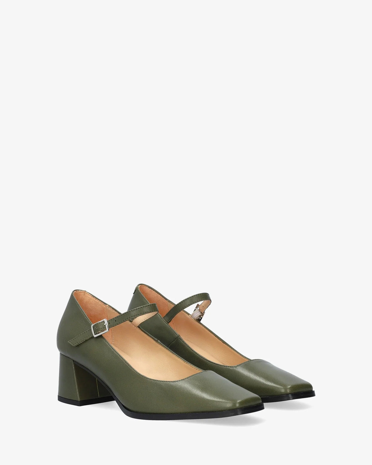 Salón Mary Jane con tacón de piel kaki