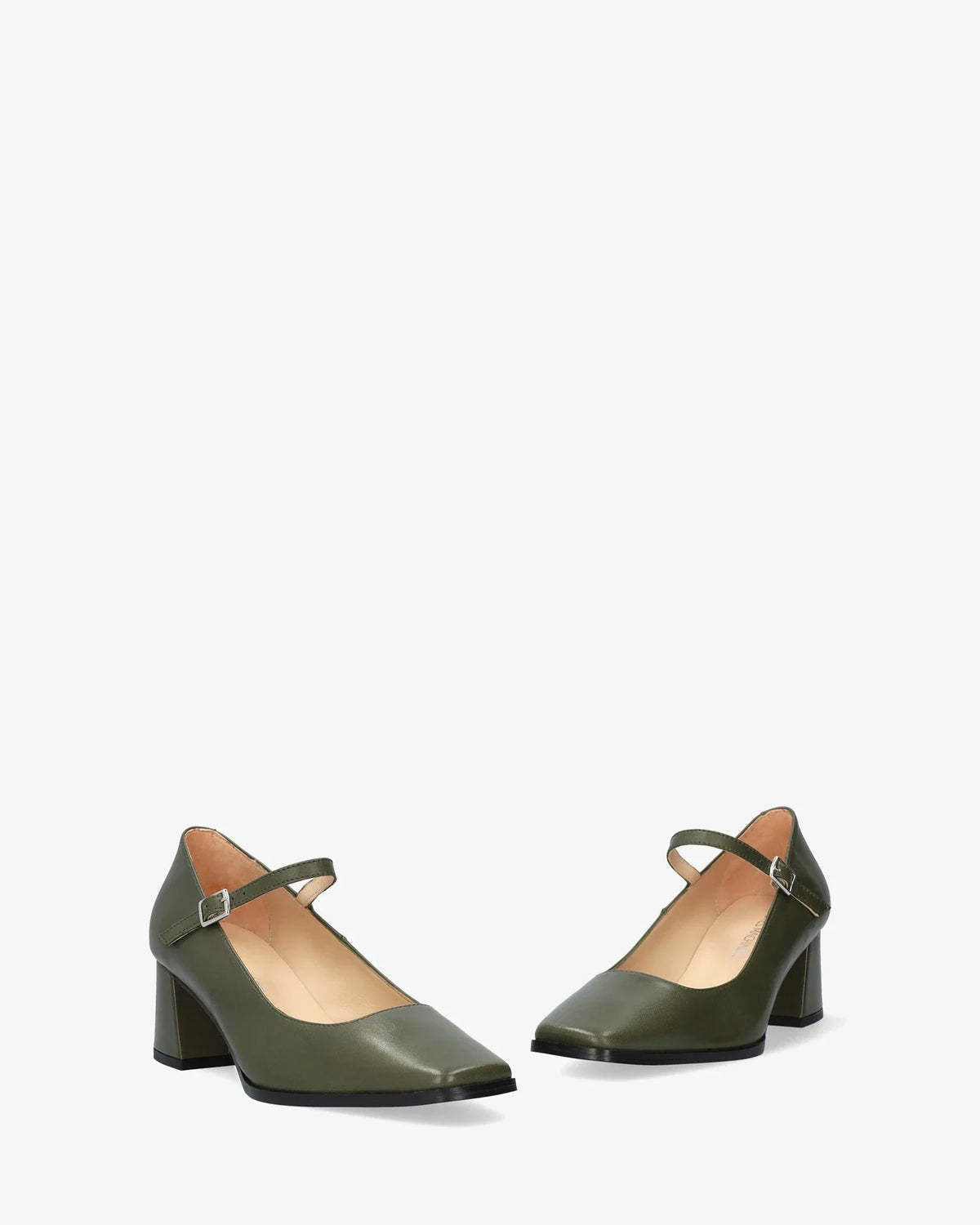 Salón Mary Jane con tacón de piel kaki