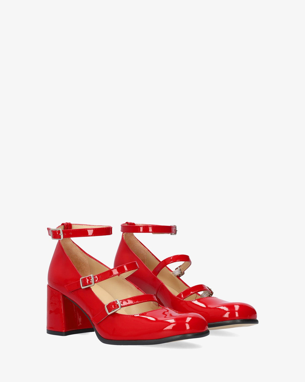 Mary Jane shoes with red patent leather heels